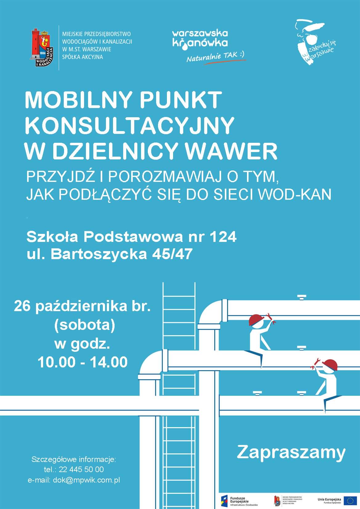 Mobilny punkt konsultacyjny dotyczący podłączenia posesji do sieci wodociągowej i kanalizacyjnej Miejskiego Przedsiębiorstwa Wodociągów i Kanalizacji w Warszawie