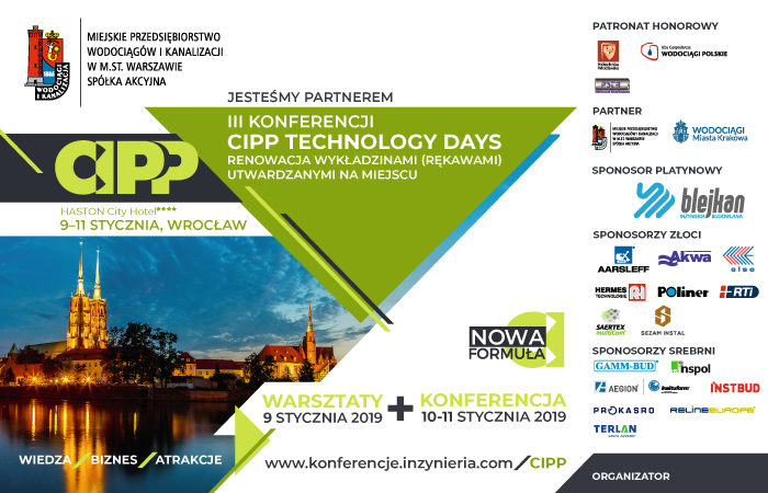 Miejskie Przedsiębiorstwo Wodociągów i Kanalizacji w Warszawie partnerem III Konferencji CIPP Technology Days